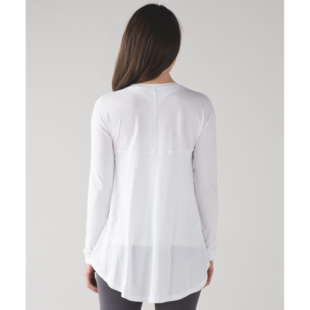 Lululemon Acadia Long Sleeve Shirt Women 4 White Pima Cotton High Low - Picture 3 of 11